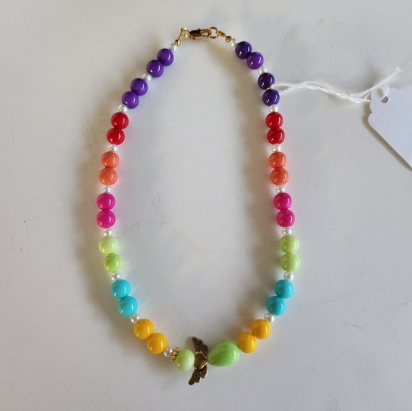 Hand Crafted Necklace and Pierced Drop Earrings Angel Wings Pearls Pink Beads - Picture 6 of 9